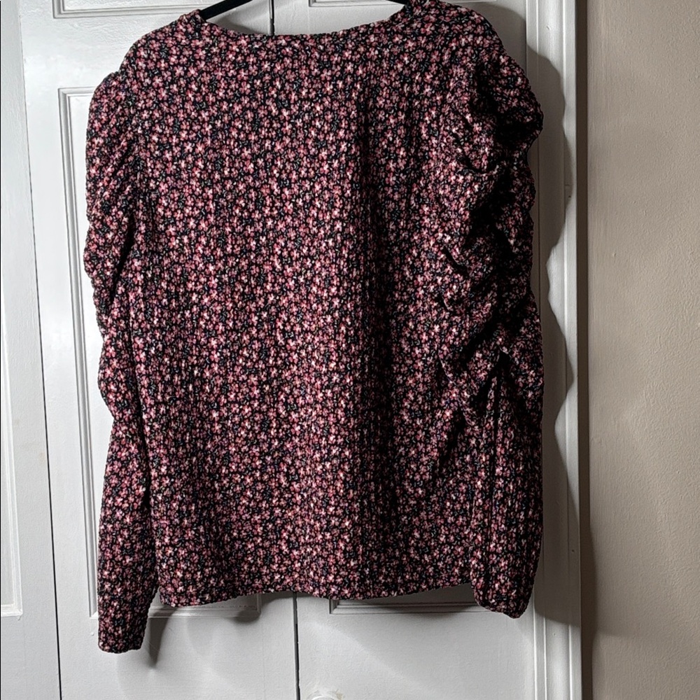 LOFT Pink and Black Floral V-Neck Long Sleeve Puff Top XL - Picture 5 of 6
